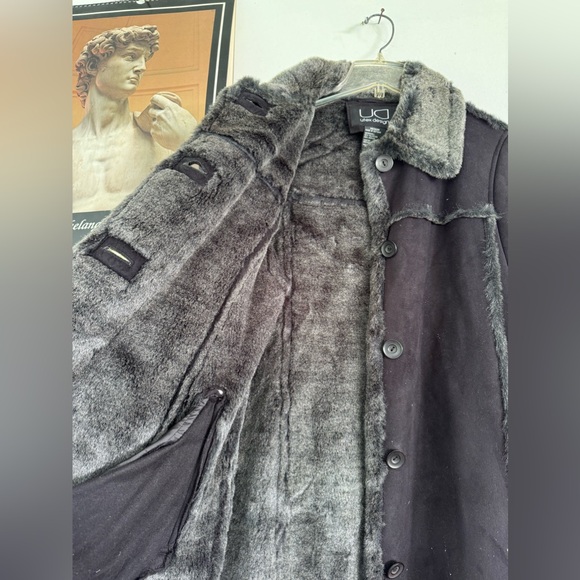 Utex Design Women's Full Length Suede Faux Fur Full Length black Coat Sz. M - Picture 4 of 5